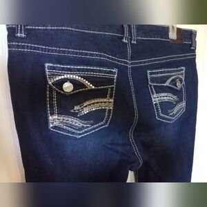 Maurices Dark Blue Boot Cut Jeans with Sequin Pocket Trim